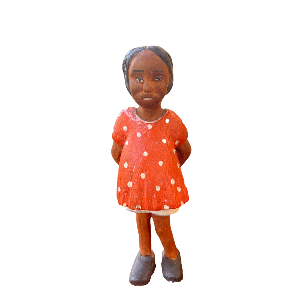 Thomas Brown Folk Art Wood Carving of Young Girl Holding Apple